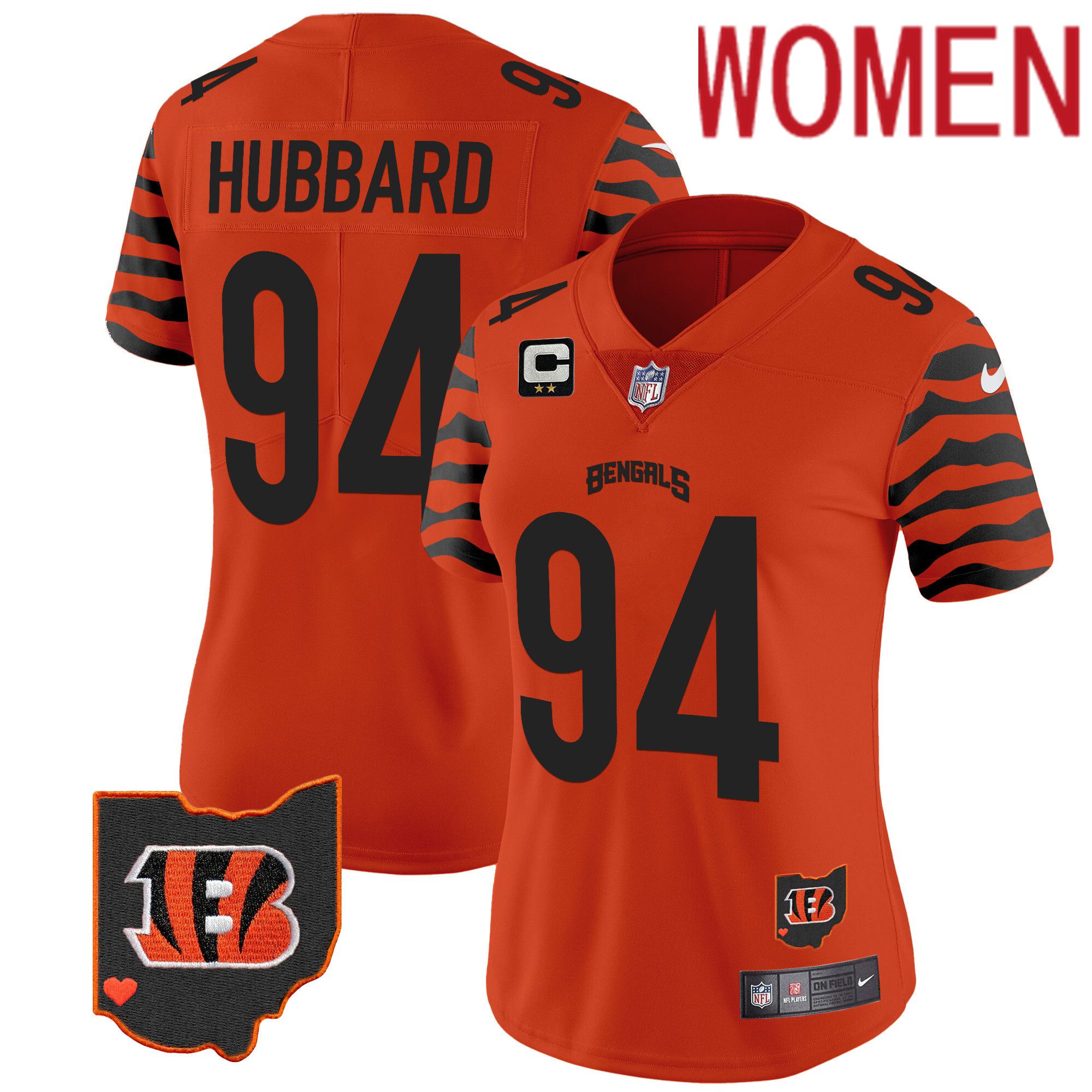 Women Cincinnati Bengals #94 Hubbard Orange 2024 Nike Stripes Vapor Limited NFL Jersey